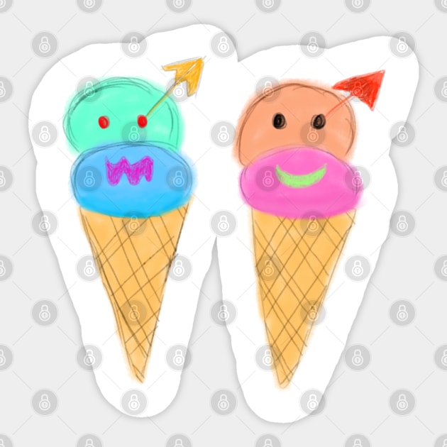 Pink blue ice cream cones art Sticker by Artistic_st